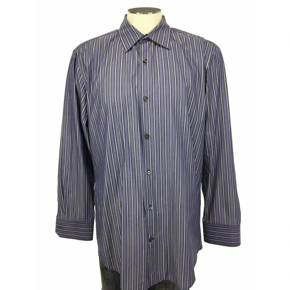 Banana Republic Slim Fit Button Shirt XL 17 17.5‎ Black Blue Stripe Mens